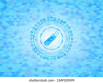 flash drive icon inside sky blue emblem with mosaic ecological style background