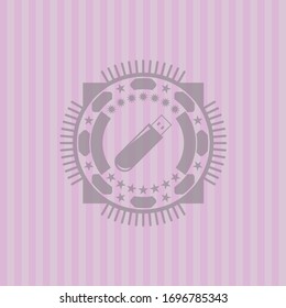 icono de la unidad flash dentro del emblema rosa vintage