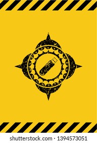 flash drive icon inside warning sign, black grunge emblem. Vector Illustration. Detailed.