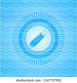 flash drive icon inside water wave badge background.