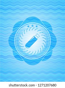 flash drive icon inside water representation badge background.