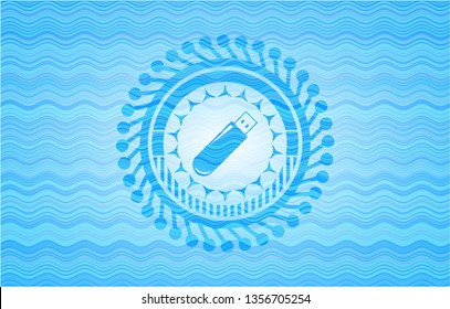flash drive icon inside water wave representation style emblem.