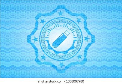 flash drive icon inside water representation badge.