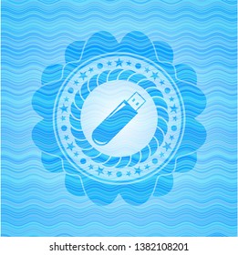 flash drive icon inside water concept emblem background.