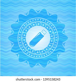 flash drive icon inside water wave concept style badge.