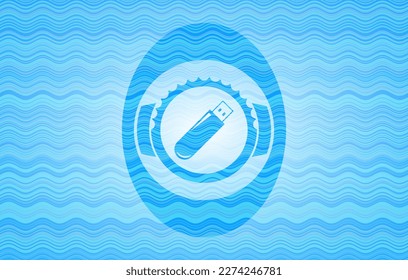 flash drive icon inside water representation emblem. 