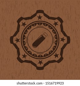 flash drive icon inside wood emblem. Retro