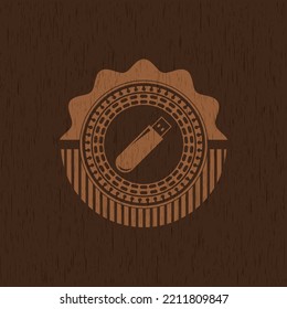 flash drive icon inside wooden emblem. Retro. 