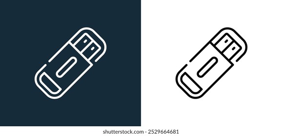 flash drive icon isolated on white and black colors. flash drive outline linear vector icon from computer peripherals collection for mobile apps, web and ui.