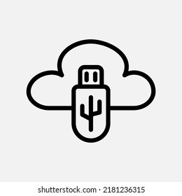 Icono de Flash Drive en estilo de línea sobre computación en nube, uso para presentación de aplicaciones móviles en sitios web