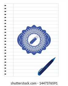 flash drive icon with pen strokes. Blue ink. Vector Illustration. Detailed.