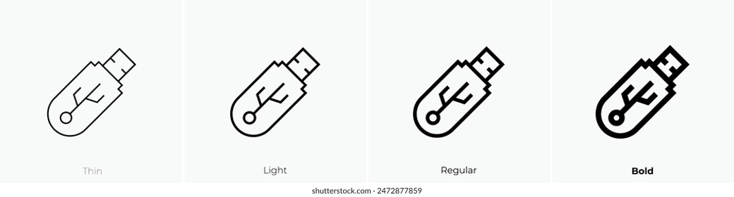 icono de unidad flash. Diseño de estilo fino, ligero, regular y audaz aislado sobre fondo blanco