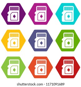 Flash drive icons 9 set coloful isolated on white for web
