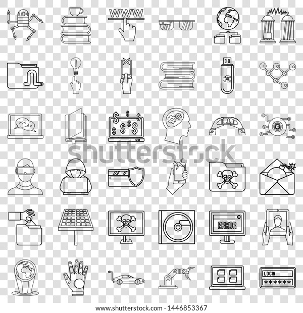 Flash drive icons set. Outline style
of 36 flash drive vector icons for web for any
design