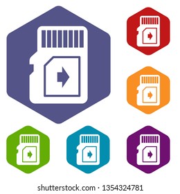 Flash drive icons vector colorful hexahedron set collection isolated on white