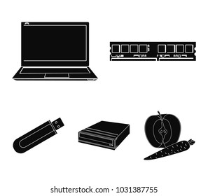Flash drive, laptop, memory card.Personal computer set collection icons in black style vector symbol stock illustration web.