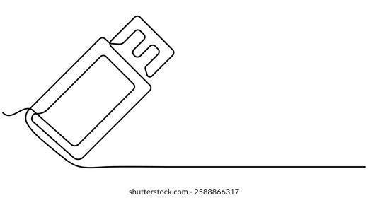 Flash drive line continuous drawing vector. One line  drive vector background.  drive linear icon. Continuous outline of a drive, Continuous line drawing USB icon vector,