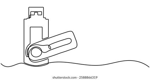 Flash drive line continuous drawing vector. One line  drive vector background.  drive linear icon. Continuous outline of a drive, Continuous line drawing USB icon vector,