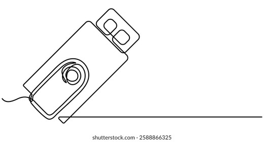 Flash drive line continuous drawing vector. One line  drive vector background.  drive linear icon. Continuous outline of a drive, Continuous line drawing USB icon vector,