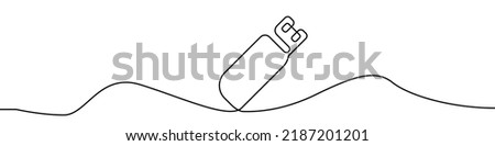 Flash drive line continuous drawing vector. One line Flash drive vector background. Flash drive linear icon. Continuous outline of a Flash drive.