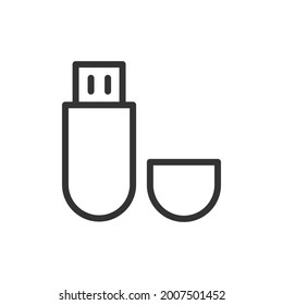 Flash drive line icon, sign or symbol. Premium pictogram in trendy outline style. Flash drive pixel perfect vector icon isolated on a white background.