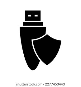 Diseño de iconos de protección contra Flash Drive. unidad flash usb con diseño de icono de escudo, protección de datos, aislado en fondo blanco. ilustración vectorial