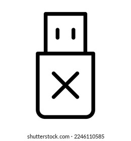 Flash drive remove icon line isolated on white background. Black flat thin icon on modern outline style. Linear symbol and editable stroke. Simple and pixel perfect stroke vector illustration
