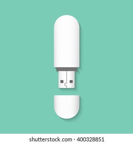 Flash Drive. Stick isolated on a green background. USB flash drive. Vector illustration