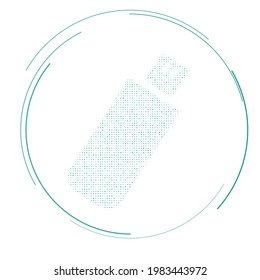 Símbolo de la unidad flash rellenado con puntos de inclinación. Estilo de puntillismo. Ilustración del vector sobre fondo blanco