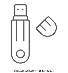 Flash drive thin line icon, technology and device, usb storage sign, vector graphics, a linear pattern on a white background, eps 10.