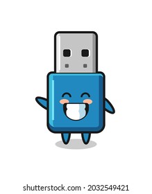 flash drive usb cartoon character doing wave hand gesture , cute style design for t shirt, sticker, logo element