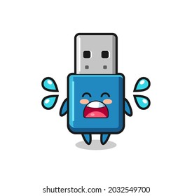 flash drive usb cartoon illustration with crying gesture , cute style design for t shirt, sticker, logo element