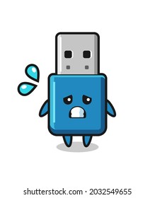 flash drive usb mascot character with afraid gesture , cute style design for t shirt, sticker, logo element