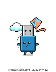 Flash-Laufwerk usb Maskottgrafik spielt Drachen , süße Stil Design für T-Shirt, Aufkleber, Logo-Element