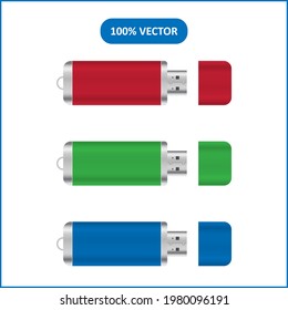 USB-Speicherstick mit Flash-Laufwerk. Einzeln auf Weiß. Vektorgrafik.