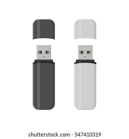 Flash drive USB memory sticks isolated on white background in flat style.