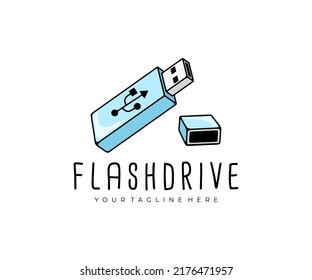 Flash drive, usb pendrive, usb thumb drive y usb stick, logo design. Pega de guion, disco en clave, unidades flash, memoria, computadora y tecnología, diseño vectorial e ilustración