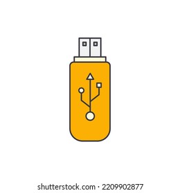 Flash Drive, USB Stick Icon In Color, Isolated On White Background 