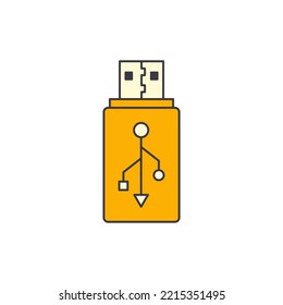 Flash Drive, USB Stick Icon In Color, Isolated On White Background 