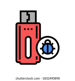 unidad flash con vector de icono de color de virus. unidad flash con signo de virus. ilustración de símbolo aislado