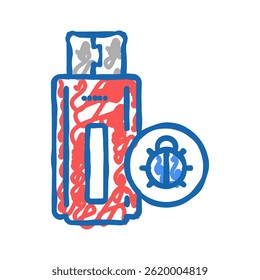 flash drive with virus doodle icon sketch vector. flash drive with virus sign. isolated symbol illustration