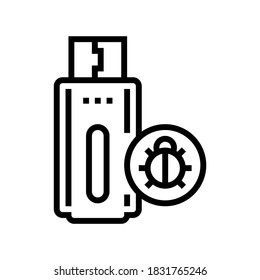 flash drive with virus line icon vector. flash drive with virus sign. isolated contour symbol black illustration