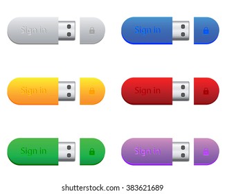 flash drives in different colors yellow blue red green purple gray