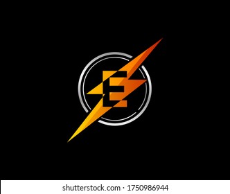 Flash E Letter Logo. Creative Icon Created From Negative Space of Initial E Combined With Thunder Shape Design.