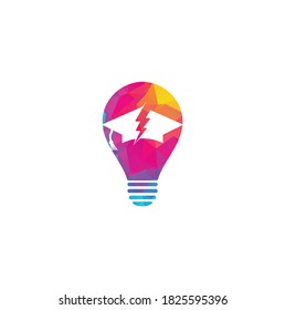 Flash education cap bulb shape concept vector logo template. Thunder and hat symbol icon