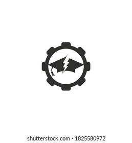 Flash education cap gear shape concept vector logo template. Thunder and hat symbol icon	