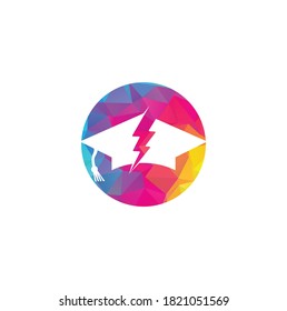 Flash education cap vector logo template. Thunder and hat symbol icon.	