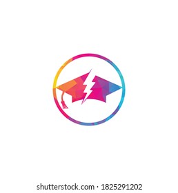 Flash education cap vector logo template. Thunder and hat symbol icon.