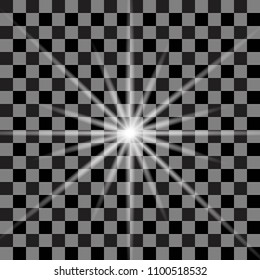 The flash effect on a transparent background, a glowing light effect, an abstract image of a light flash. Vector illustration