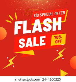 Flash Eid Sale Shopping Poster or banner with a Flash icon on a red background. Flash Sales banner template design for social media and website. Special Offer Flash Sale campaign or promotion.